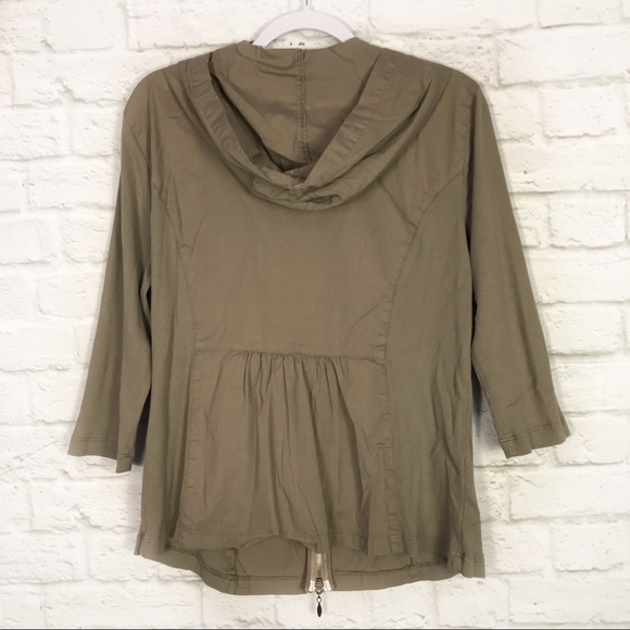 Barbara Lesser ZipUp Taupe Ribbed ShortSleeve Top - Picture 3 of 5